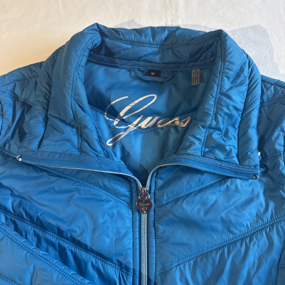 GUESS Women's  Blue Medium Weight Puffer Jacket Full Zip Size Medium